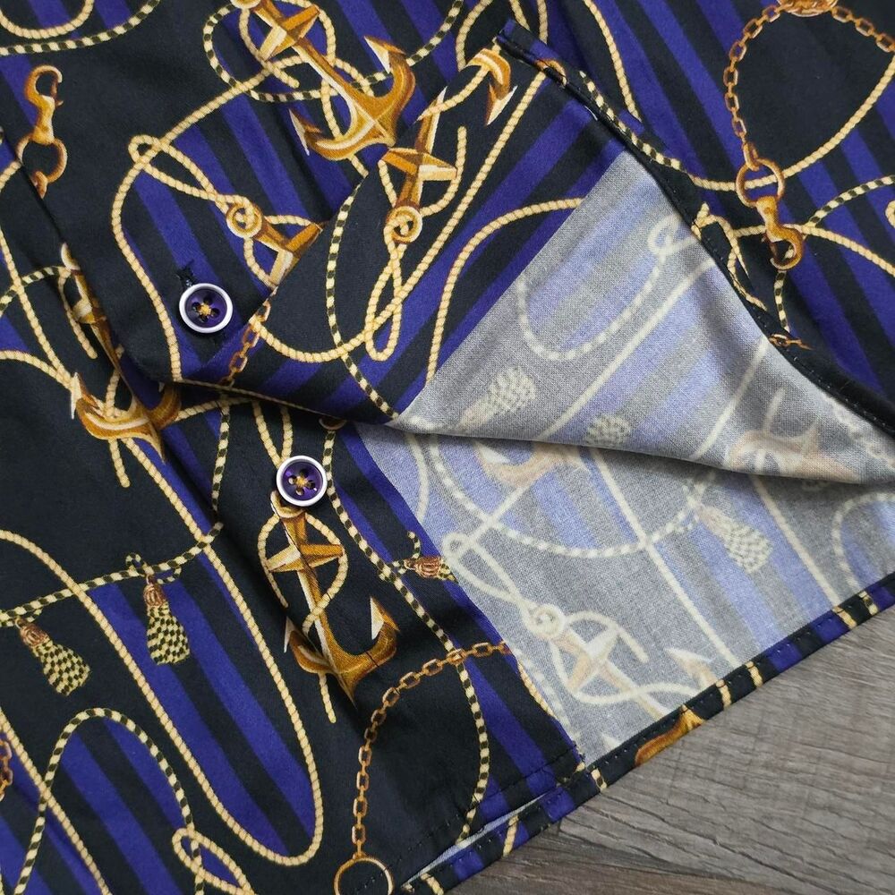 Axxess Men's Blue and Gold nautical print - Picture 3 of 8